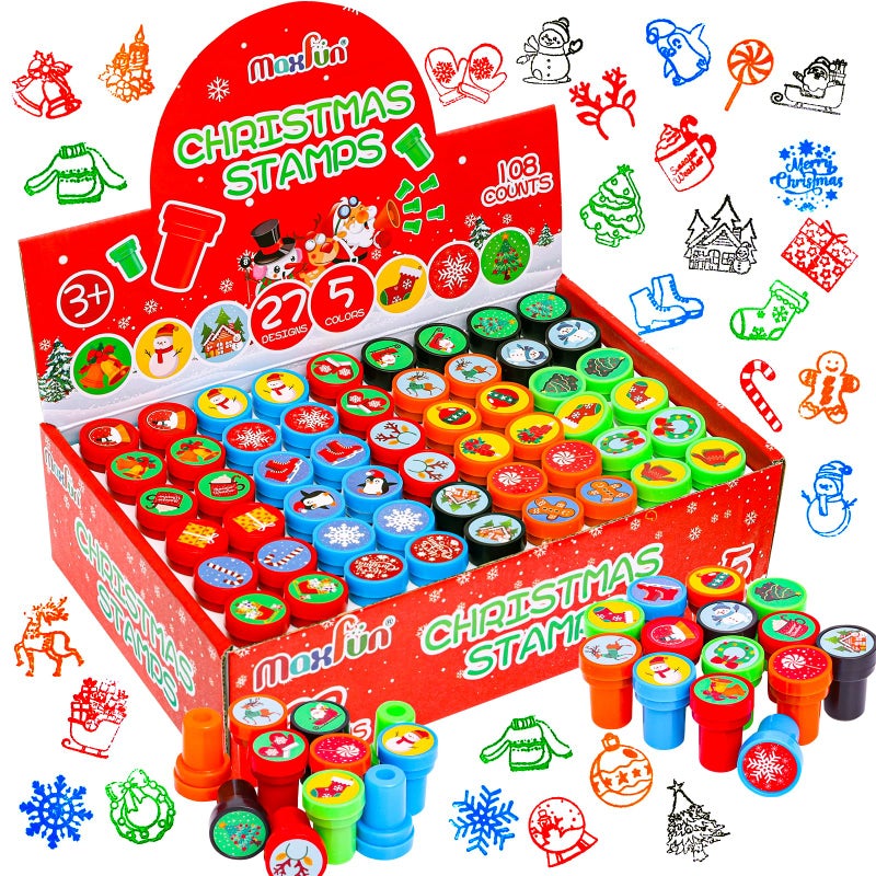 Max Fun 108Pcs Christmas Assorted Stamps for Kids Christmas Party Favors Supplies Goodies Bags Stuffers Xmas Stocking Stuffers Classroom Game Reward Prizes(Christmas Stamper) - Image 2